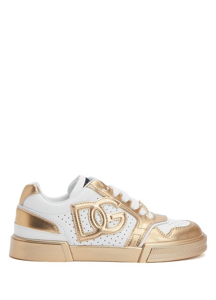 White Gold Girls Leather Sneakers