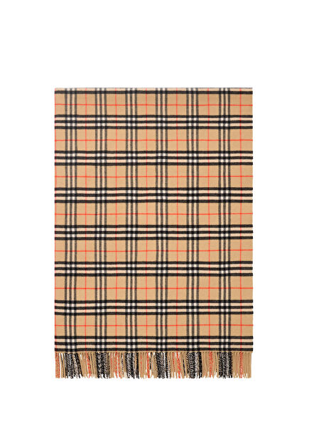 Hm Check Wool Cashmere Blanket Bej Yünlü Kadın Battaniye
