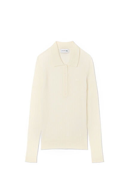 Krem Polo Yaka Regular Fit Uzun Kollu Kadın Kazak