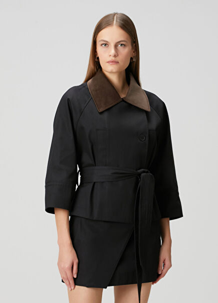 Sue Black Short Trench Coat