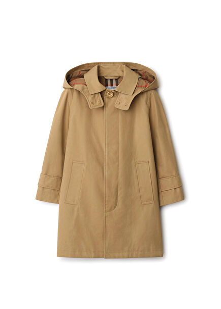 Beige Cotton Hooded Unisex Kids Coat