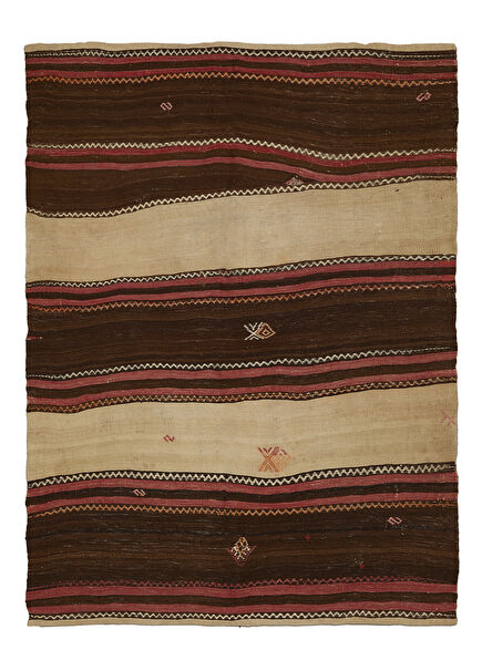 Anatolian Beige Brown Wool Loom Kilim