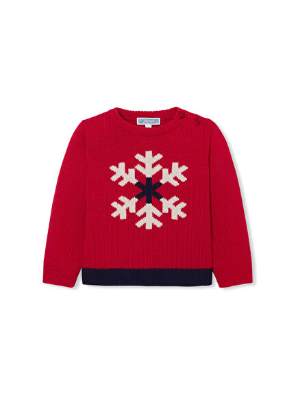 Red Wool Intarsia Knitted Baby Boy Sweater