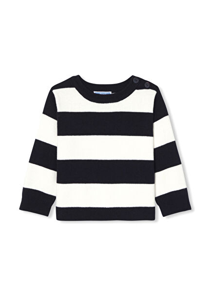 Lacivert Beyaz Çizgili Breton Erkek Bebek Kazak