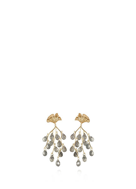 Gınkgo Leaf Smoky Quartz Earrıngs Gümüş Kadın Küpe