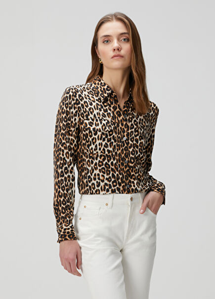 Slim Signature Leopard Printed Silk Shirt