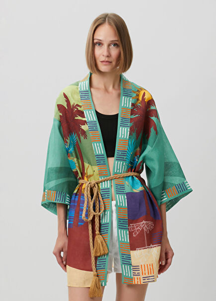 Eva Lou Desenli Keten Kimono