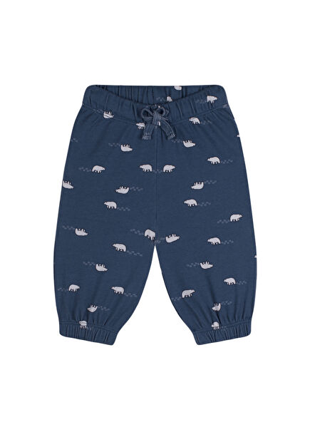 Kutup Ayısı Desenli Lacivert Pamuklu Unisex Bebek Pantolon