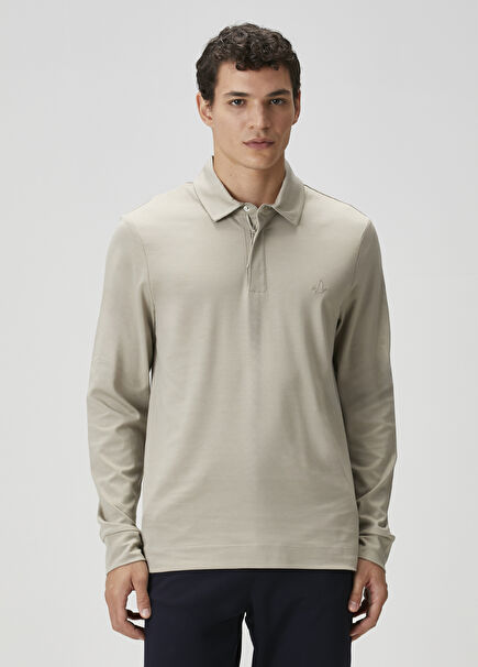 Beige Long Sleeve Polo T-Shirt