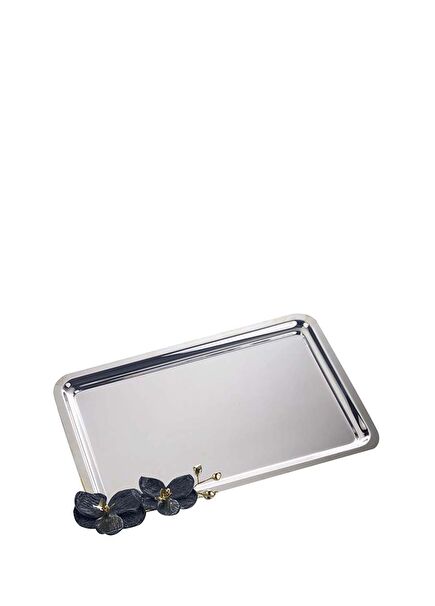 Orchid Silver Tray with Orchid Leaf Motif
