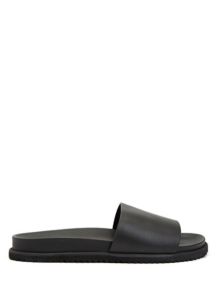Black Mens Leather Slippers