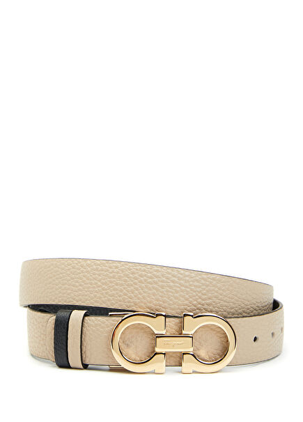Cream Logo Buckle Women's Leather Belt