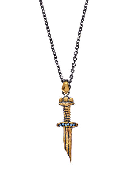 Plain Stoned Gold Plated 925 Sterling Silver Sword Necklace