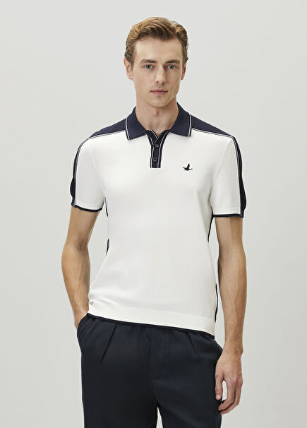 White Navy Blue Short Sleeve Polo Sweater