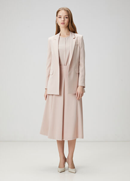 Beige Midi Crepe Skirt