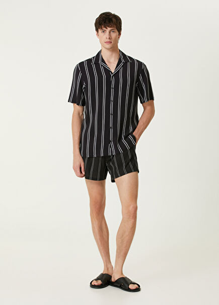 Black Stripe Patterned Swimsuit