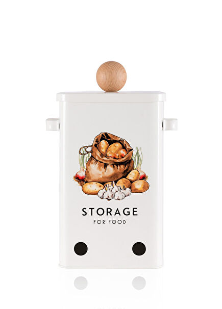 Storage Patterned White Metal Potato Onion Container