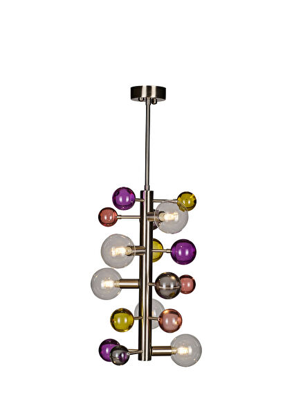 Bubble Metal Matte Chrome Multicolor-Transparent Glass Detailed Pendant Chandelier