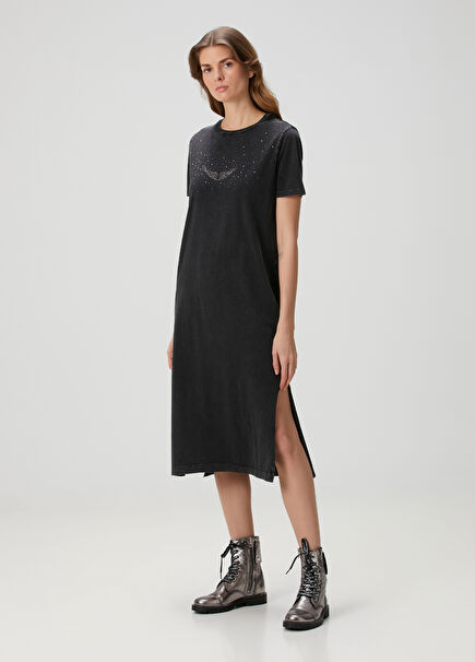 Smoked Stone Embroidered Midi Dress