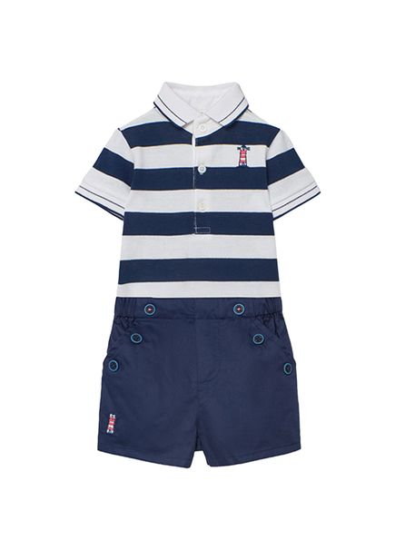 Lacivert Çizgili Polo Yaka T-Shirt ve Şor Erkek Bebek 2'li Set