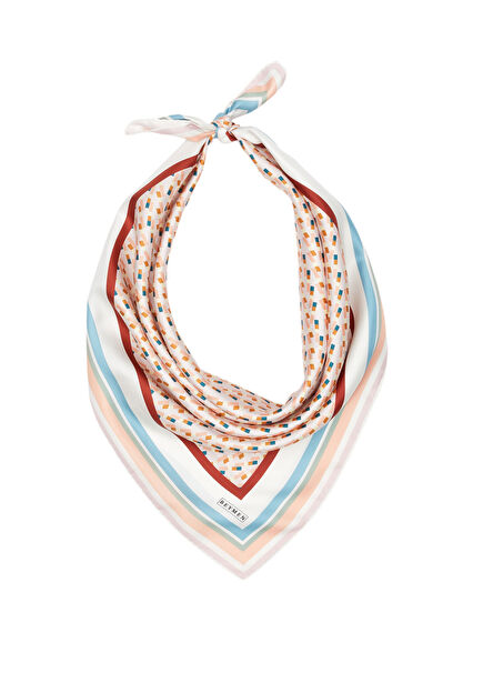 Açık Pembe Çizgi Desenli İpek Eşarp