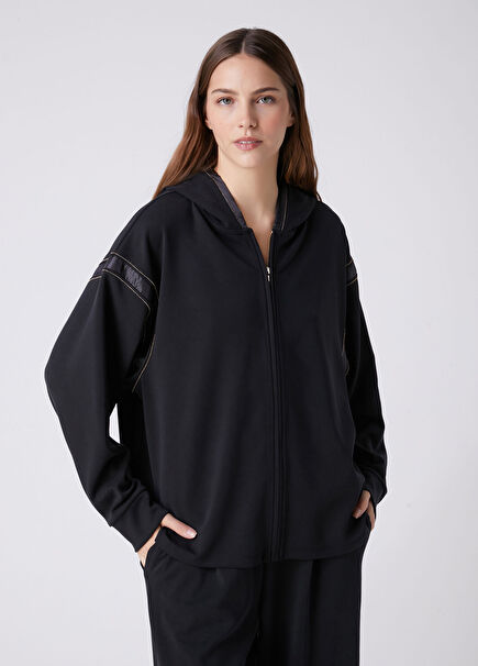 Siyah Kapüşonlu Modal Sweatshirt