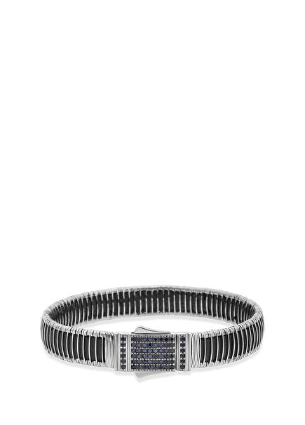 Eclipse Black Stone 925 Sterling Silver Men's Bracelet