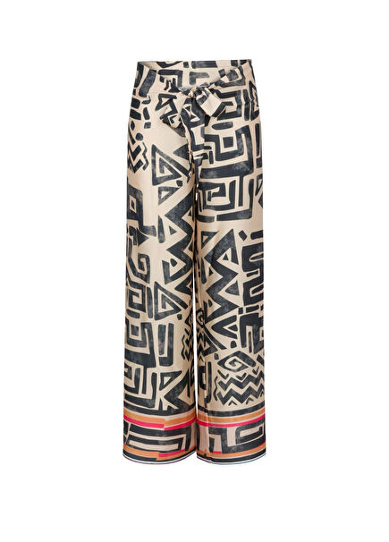 Sugarcane Desenli Beli Bağlama Detaylı Düşük Bel Kadın Pantolon