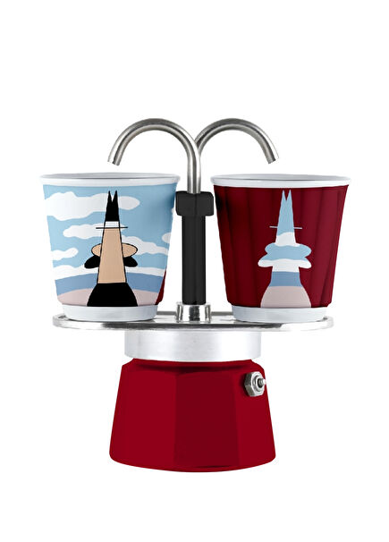 Mini Express Kırmızı Mokapot Magrite ve 2 Espresso Fincanı