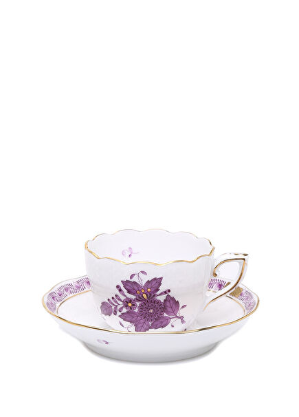 Mor Çiçek Motifli Porselen Kahve Fincan Takımı