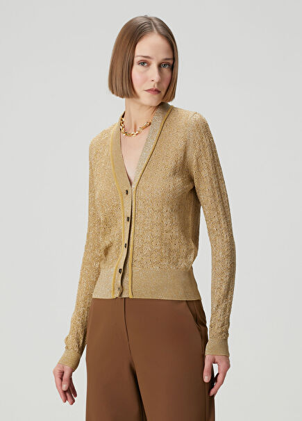 Gold Glitter Textured Cardigan