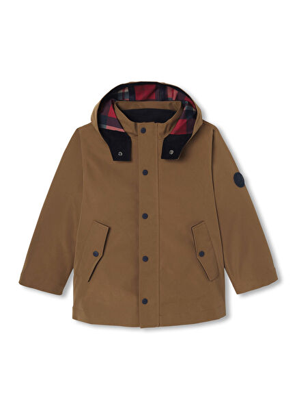 Dark Beige Hooded Twill 3-in-1 Boy's Parka