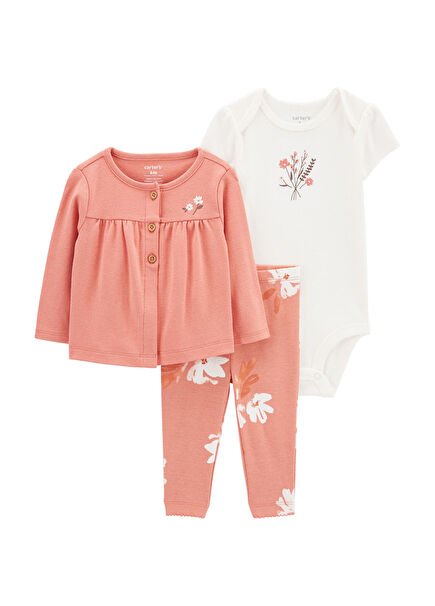 Kız Bebek Pembe 3'lü Hırkalı Set 