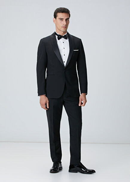Black Wool Blend Shawl Collar Tuxedo Suit