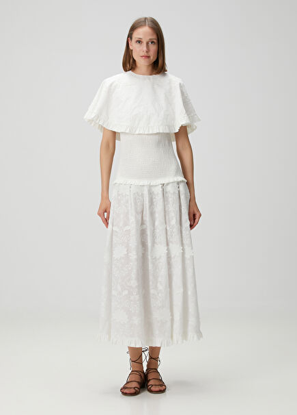 Nasrin White Embroidered Midi Dress