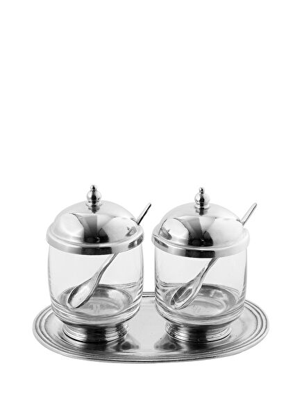 Pewter Glass Tray Jam Set