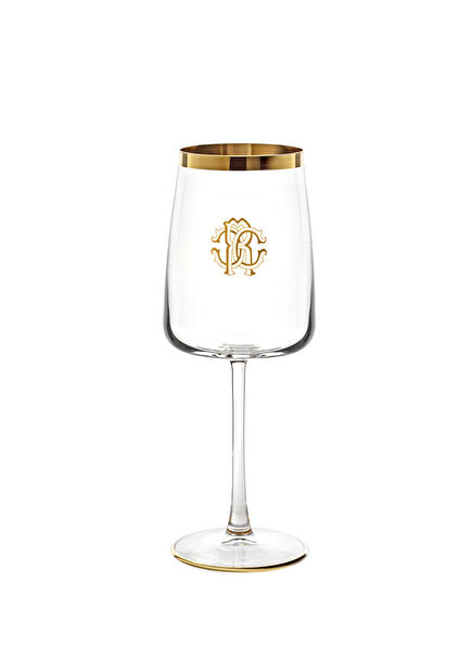 New Monogram Gold Altın Dekorlu Kristal Şarap Kadehi