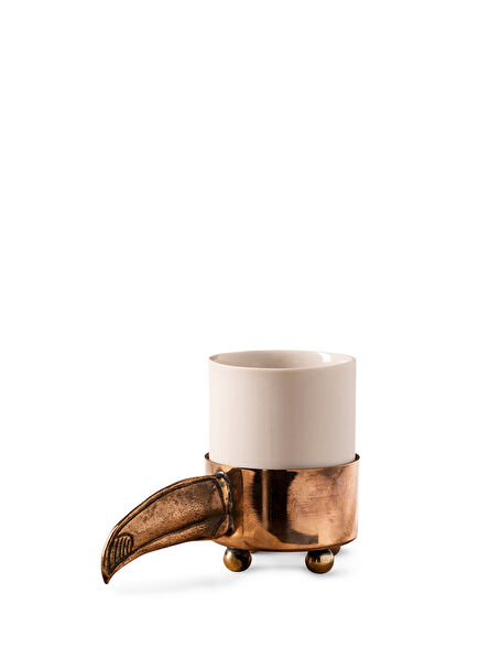 Sarımanok Bronz Beyaz Porselen Espresso Fincanı