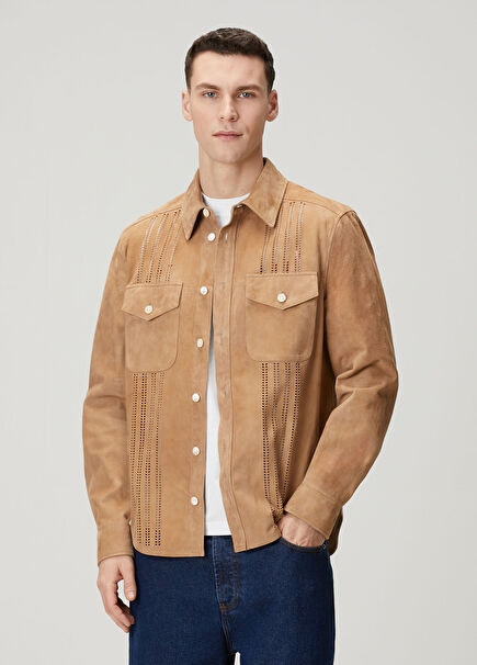 Bej Lazer Kesim Detaylı Gömlek