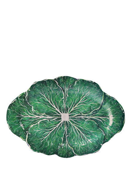 Botanica Yeşil Çiçek Desenli Melamin Oval Tabak 40,5 cm