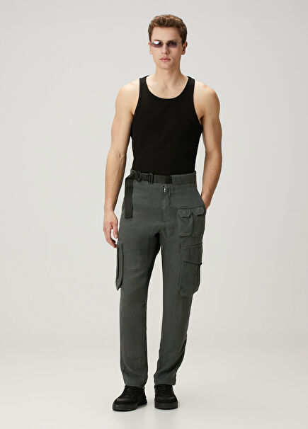 Anthracite Linen Cargo Pants