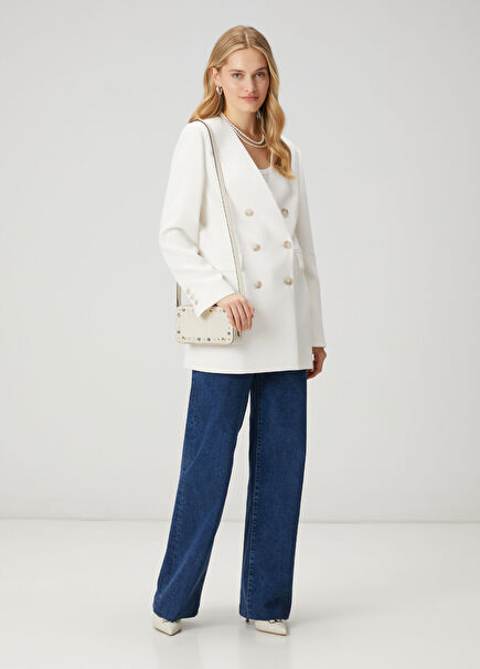 Ekru Troklu Kadın Deri Çanta