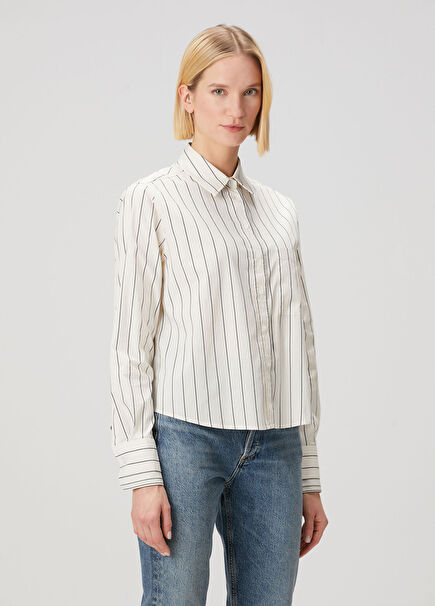 Regular Fit Kırık Beyaz Çizgili Gömlek