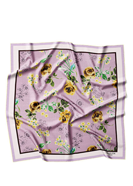 Lavender Rose Twill Desenli  İpek Kadın Eşarp 