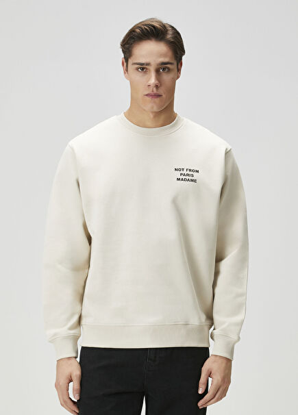 Bej Logo Baskılı Sweatshirt