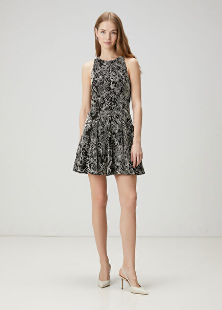 Black Contrast Laced Mini Dress