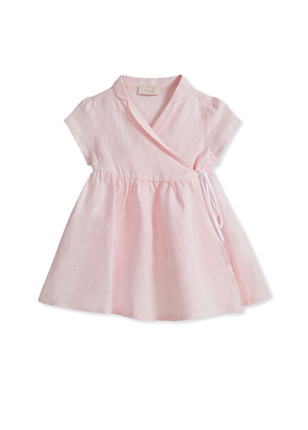 Soft Bloom Light Pink Linen Short Sleeve Girls Dress