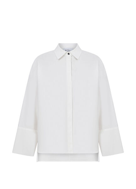 Patrice Beyaz Geniş Uzun Kollu Kadın Gömlek