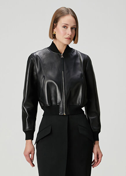 Siyah Deri Bomber Ceket