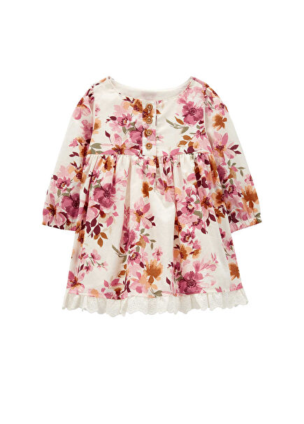 Çiçek Desenli Uzun Kollu Kız Bebek Elbise